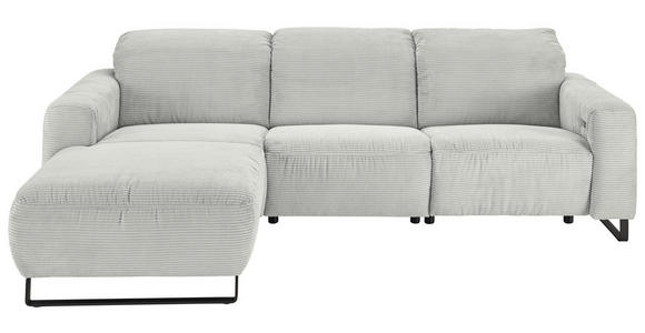 ECKSOFA Hellgrau Cord Rücken echt, Relaxfunktion, Kopfteilverstellung  - Hellgrau/Schwarz, KONVENTIONELL, Textil/Metall (180/266cm) - Hom`in