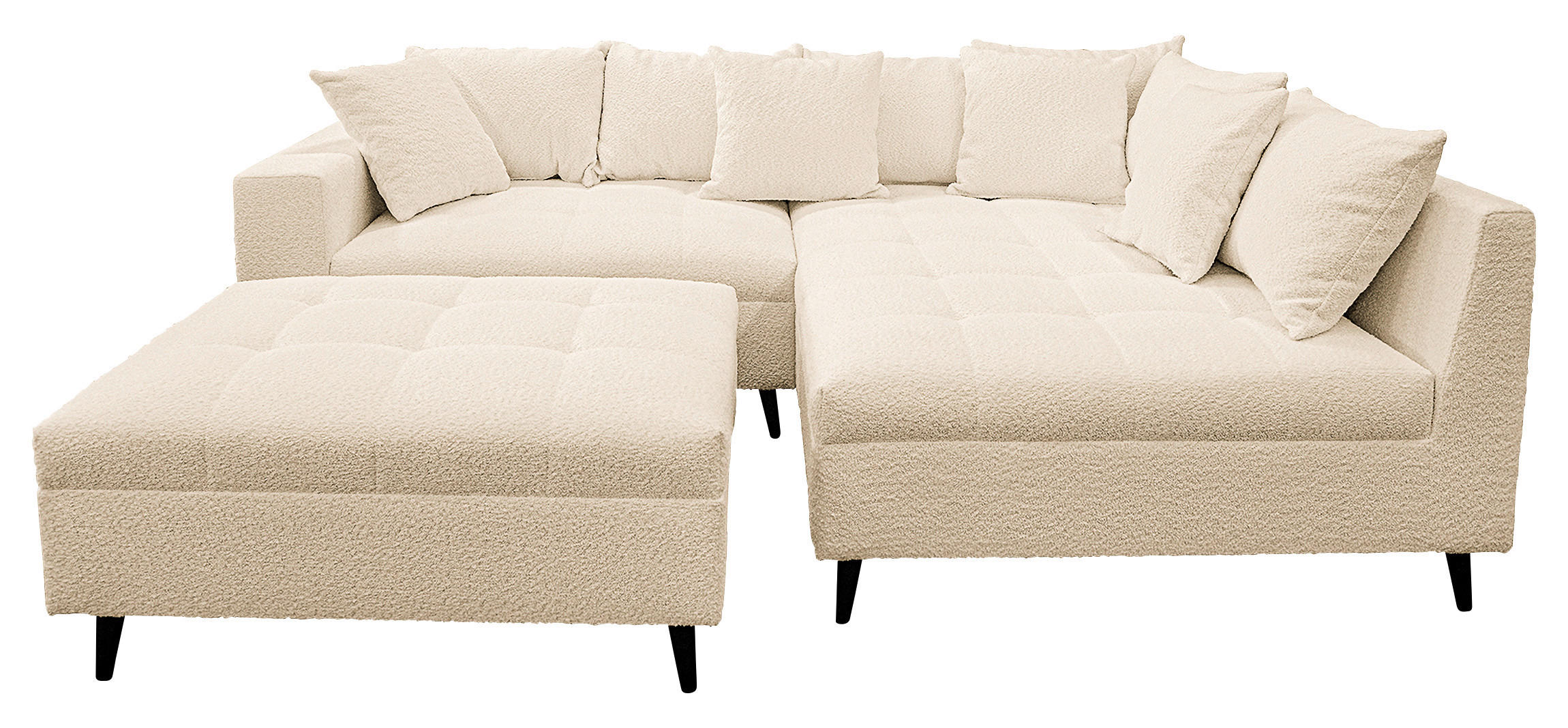 Ecksofa inkl. Hocker in Bouclé Beige  247/174 cm  - Beige/Schwarz, Design, Holz/Textil (247/174cm) - MID.YOU
