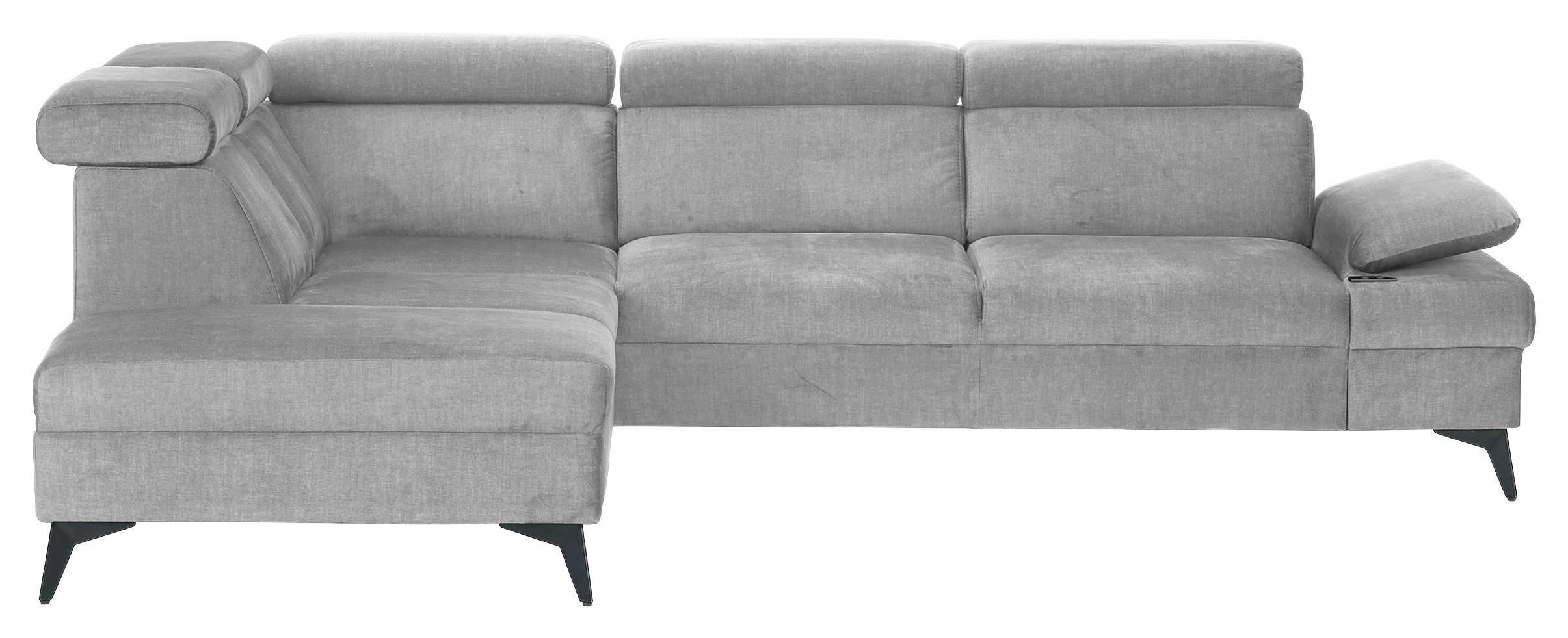 ECKSOFA Greige Flachgewebe Rücken echt, Kopfteilverstellung, Sitzvorzug  - Greige/Schwarz, MODERN, Textil/Metall (210/258cm) - Landscape