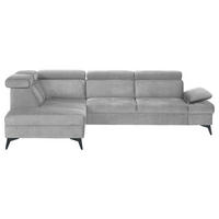 ECKSOFA Greige Flachgewebe Rücken echt, Kopfteilverstellung, Sitzvorzug  - Greige/Schwarz, MODERN, Textil/Metall (210/258cm) - Landscape
