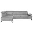 ECKSOFA Greige Flachgewebe Rücken echt, Kopfteilverstellung, Sitzvorzug  - Greige/Schwarz, MODERN, Textil/Metall (210/258cm) - Landscape