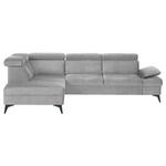 ECKSOFA Greige Flachgewebe Rücken echt, Kopfteilverstellung, Sitzvorzug  - Greige/Schwarz, MODERN, Textil/Metall (210/258cm) - Landscape