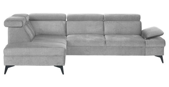 ECKSOFA Greige Flachgewebe Rücken echt, Kopfteilverstellung, Sitzvorzug  - Greige/Schwarz, MODERN, Textil/Metall (210/258cm) - Landscape