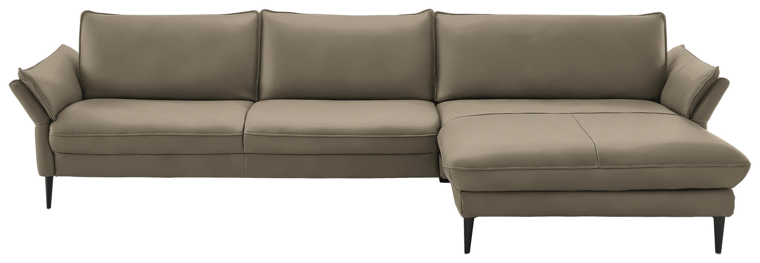ECKSOFA in Echtleder Greige  - Greige/Schwarz, Design, Leder/Metall (334/172cm) - Hukla