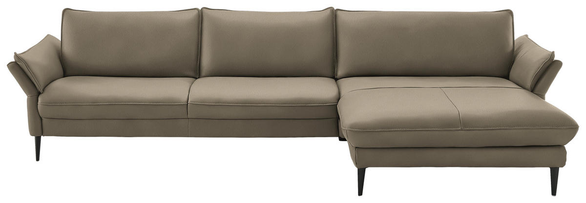 ECKSOFA in Echtleder Greige  - Greige/Schwarz, Design, Leder/Metall (334/172cm) - Hukla