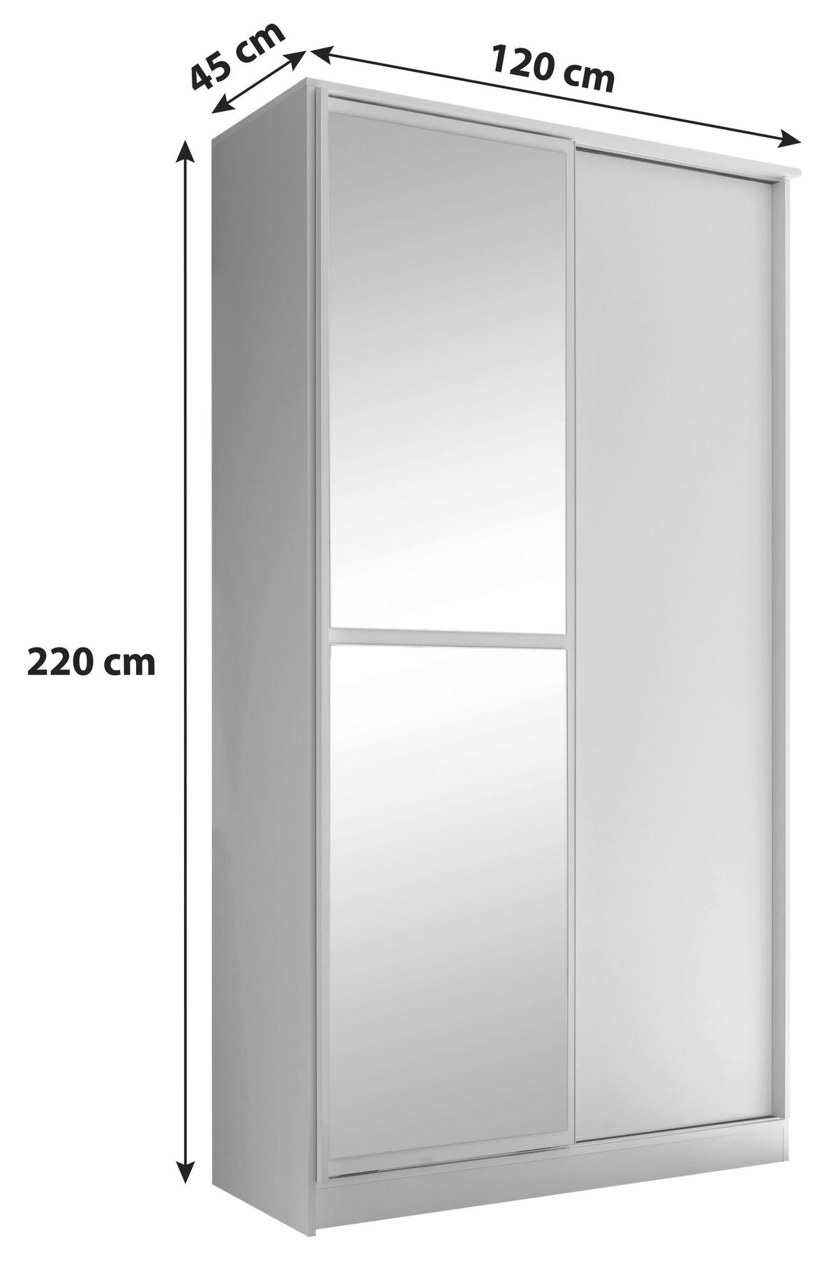 SCHIEBETÜRENSCHRANK 120/220/45 cm 2-türig Weiß  - Weiß, Basics (120/220/45cm) - MID.YOU