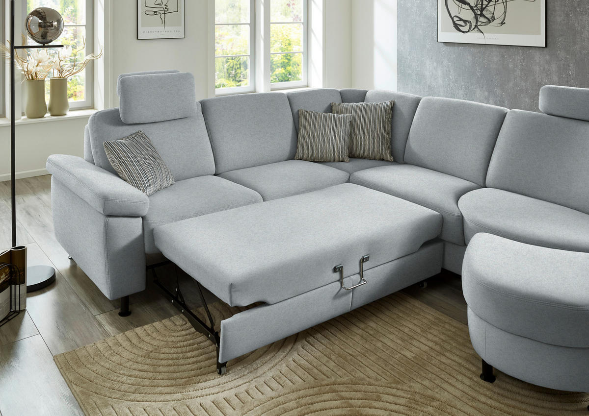 ECKSOFA  in Flachgewebe Grau  248/252 cm  - Schwarz/Grau, KONVENTIONELL, Textil/Metall (248/252cm) - Beldomo Comfort