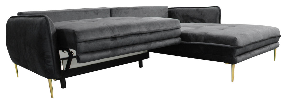ECKSOFA Anthrazit Velours  - Anthrazit/Goldfarben, Design, Textil/Metall (264/196cm) - MID.YOU