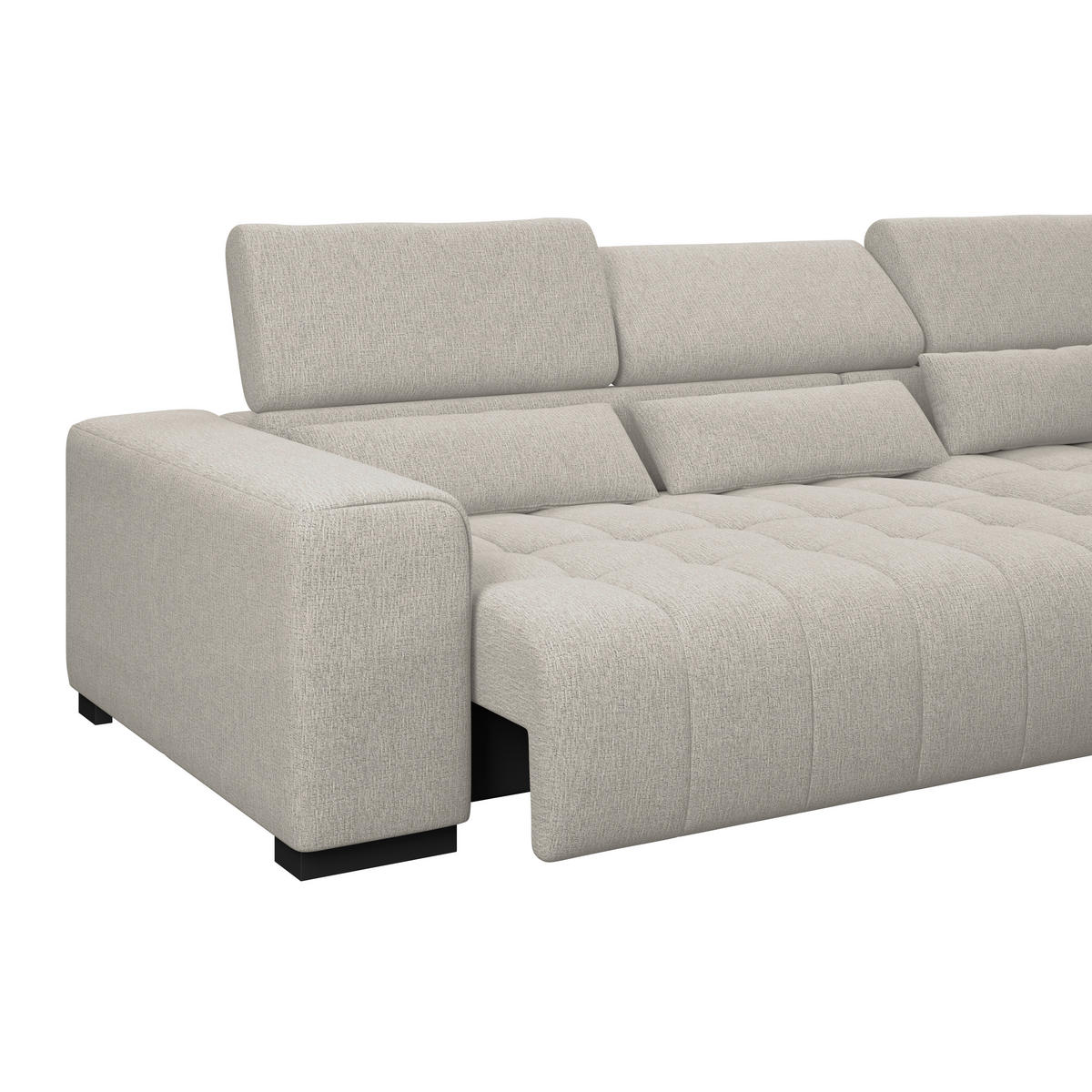 ECKSOFA MATERA Beige Chenille, Struktur Nierenkissen, Kopfteilverstellung, Sitzvorzug  - Beige/Schwarz, Trend, Holz/Textil (311/226cm) - MID.YOU