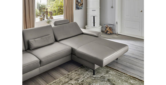 ECKSOFA in Echtleder Hellgrau  - Hellgrau/Schwarz, Design, Leder/Metall (334/176cm) - Dieter Knoll