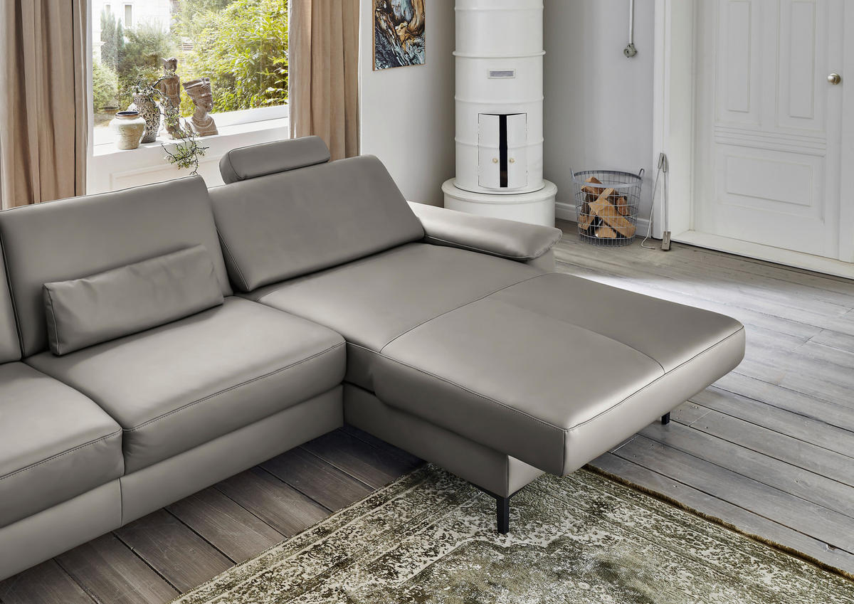ECKSOFA in Echtleder Hellgrau  - Hellgrau/Schwarz, Design, Leder/Metall (334/176cm) - Dieter Knoll