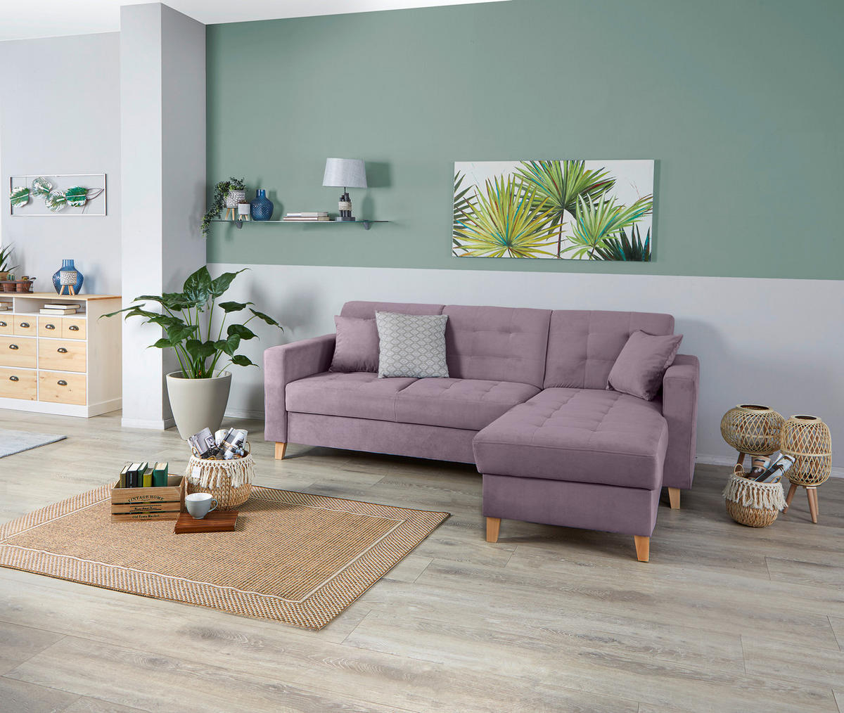 ECKSOFA Flieder Samt  - Flieder/Naturfarben, Design, Holz/Textil (231/160cm) - Livetastic