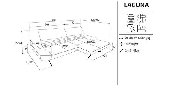 ECKSOFA  in Chenille Grau  280/170-195 cm  - Schwarz/Grau, Design, Textil/Metall (280/170-195cm) - Dieter Knoll