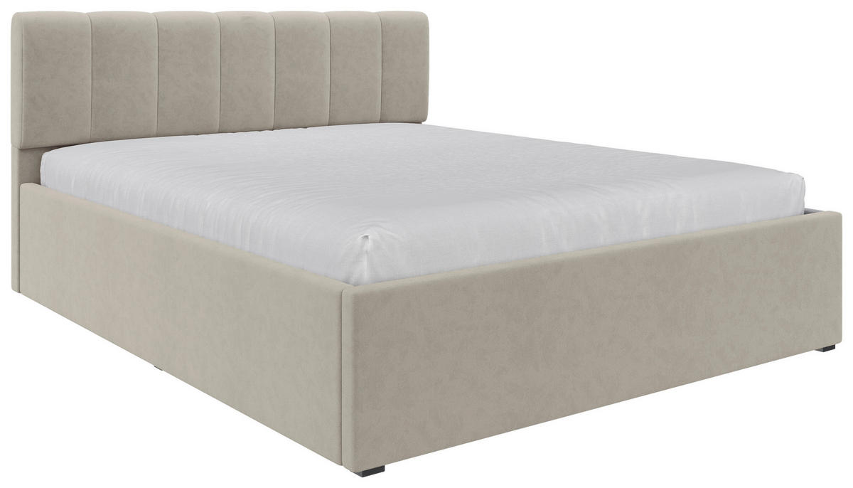POLSTERBETT 160/200 cm,  in Beige, Lattenrost, Bettkasten,  - Beige/Schwarz, Design, Holz/Kunststoff (160/200cm) - Stylife