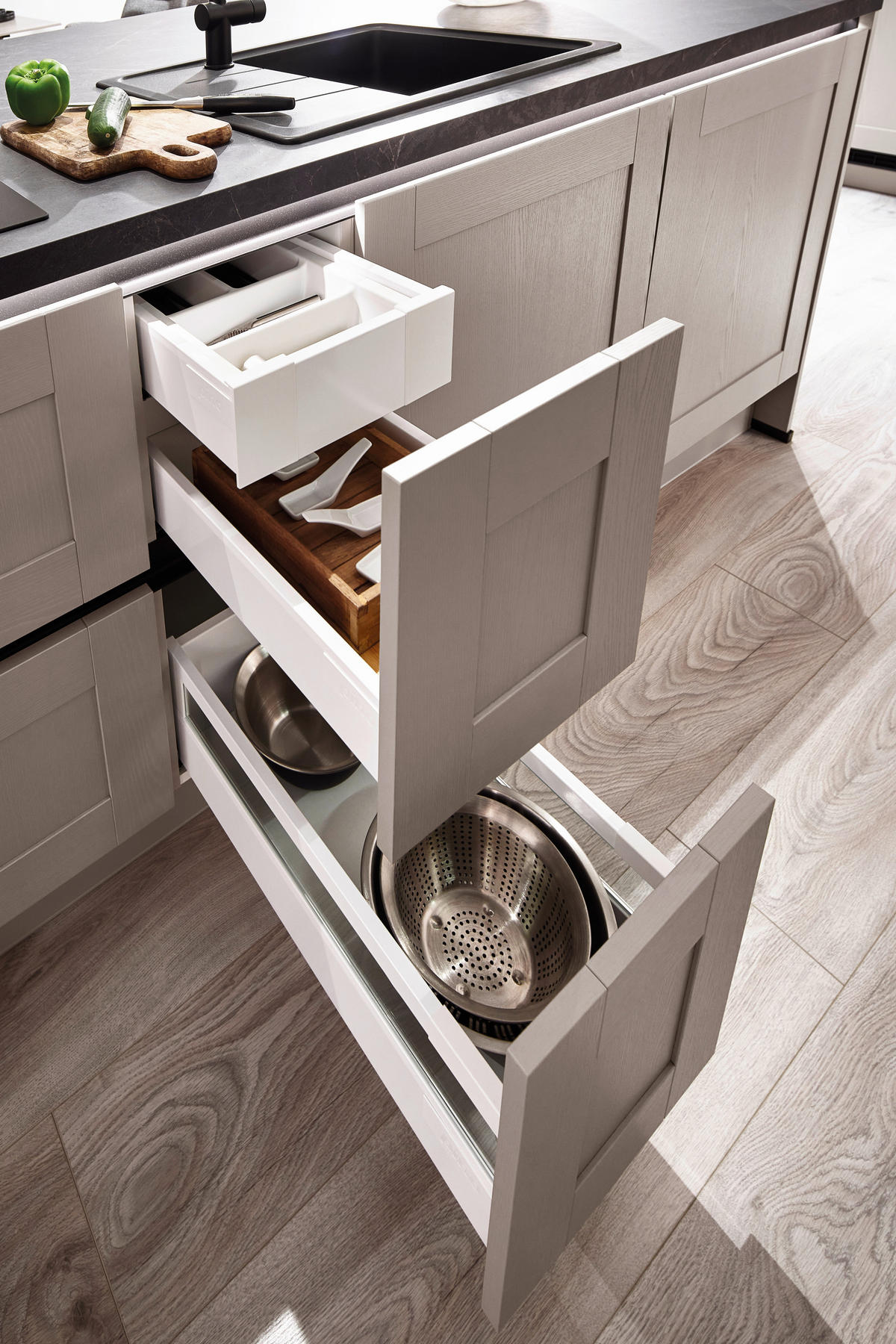 EINBAUKÜCHE   - Eichefarben/Grau, Design, Holzwerkstoff - Xora