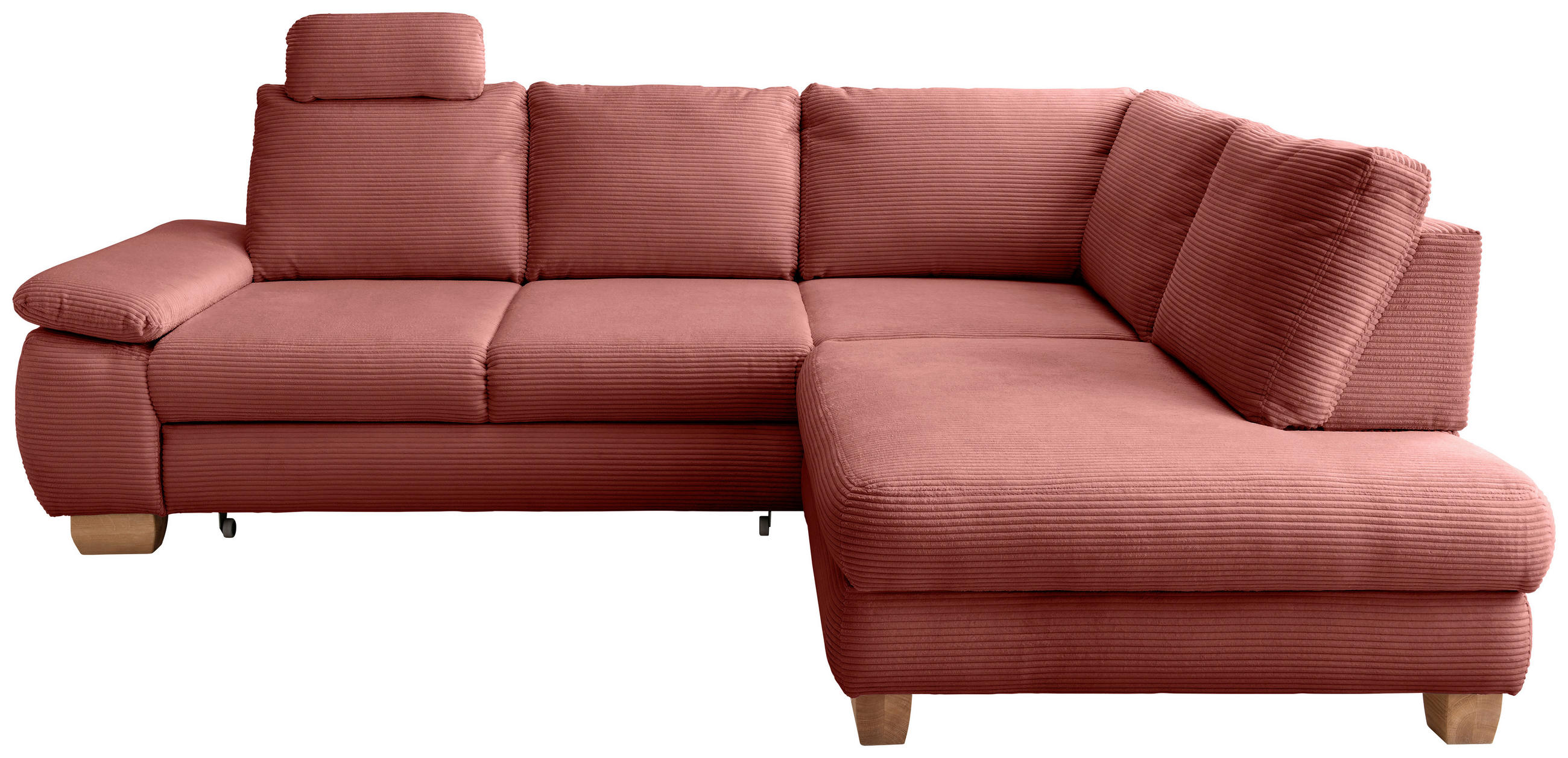 ECKSCHLAFSOFA in Cord Koralle  - Wildeiche/Koralle, Modern, Holz/Textil (261/206cm) - Livetastic