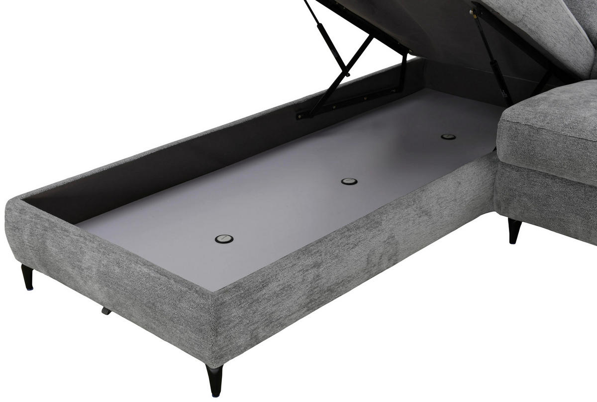 ECKSOFA Grau Chenille Relaxfunktion, Kopfteilverstellung, Stauraum  - Schwarz/Grau, Design, Textil/Metall (220/266cm) - Xora