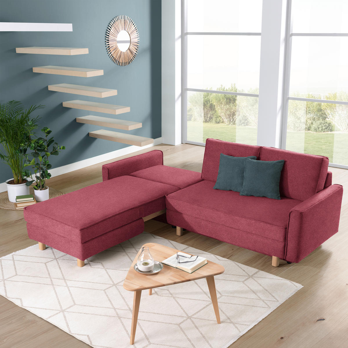 ECKSOFA in Chenille Bordeaux  170/237 cm  - Eichefarben/Bordeaux, KONVENTIONELL, Holz/Textil (170/237cm) - Sedda