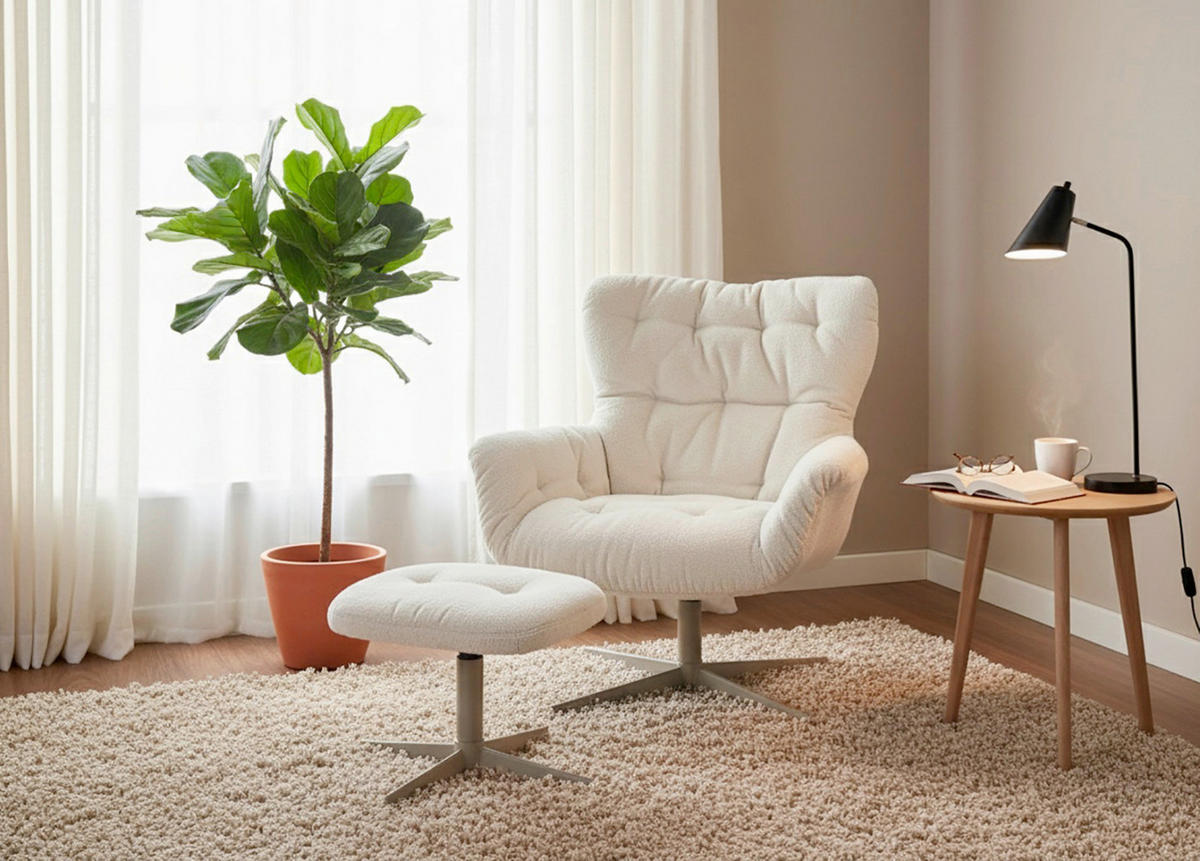 RELAXSESSELSET in Holz, Metall, Textil Creme  - Creme, MODERN, Holz/Textil (83/88/80cm) - MID.YOU