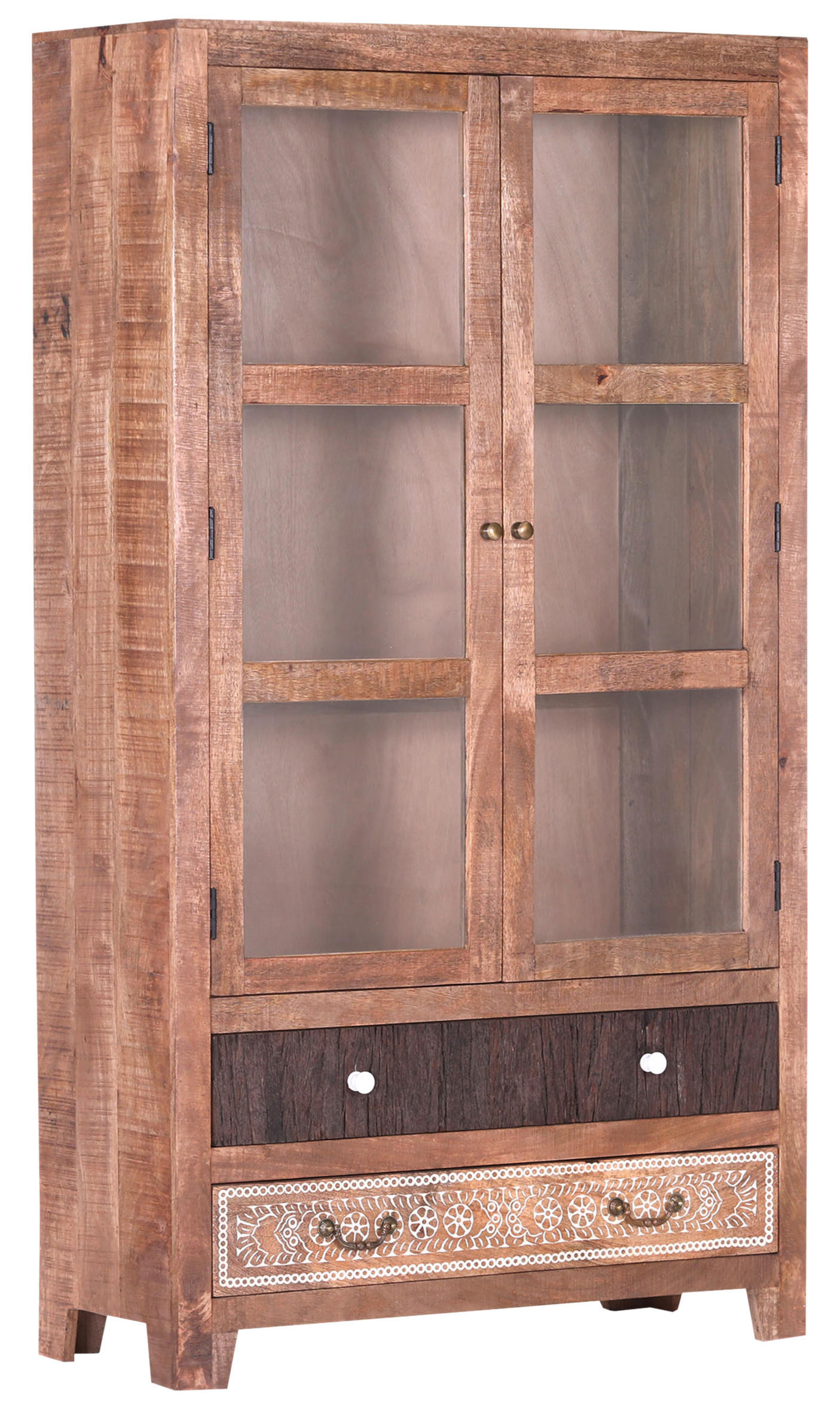 VITRINE  in massiv Akazie, Mangoholz Multicolor, Naturfarben  - Messingfarben/Multicolor, Design, Glas/Holz (100/180/40cm) - Landscape