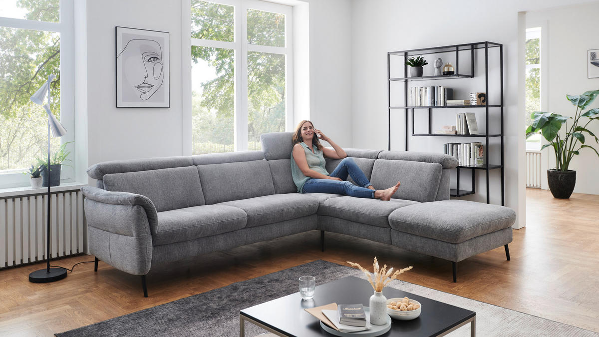 ECKSOFA in Struktur Grau  - Schwarz/Grau, Modern, Textil/Metall (275/235cm) - Cantus
