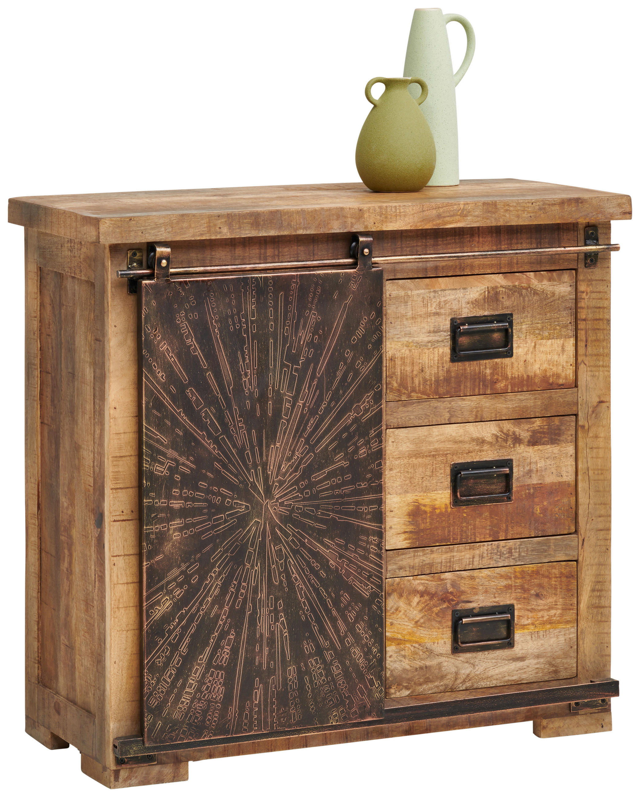 KOMMODE  in 90/85/40 cm  - Schwarz/Naturfarben, Trend, Holz/Metall (90/85/40cm) - Landscape