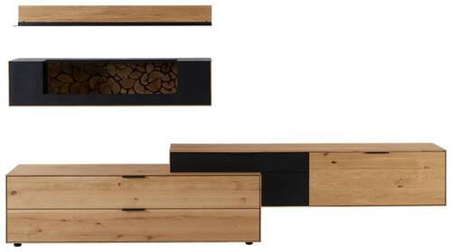 WOHNWAND  in Schwarz, Eichefarben  317,3/130/45,2 cm  - Wildeiche/Eichefarben, Design, Glas/Holz (317,3/130/45,2cm) - Valdera