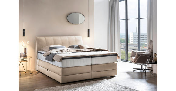 BOXSPRINGBETT 200/200 cm  in Sandfarben  - Sandfarben/Wengefarben, KONVENTIONELL, Holz/Textil (200/200cm) - Novel