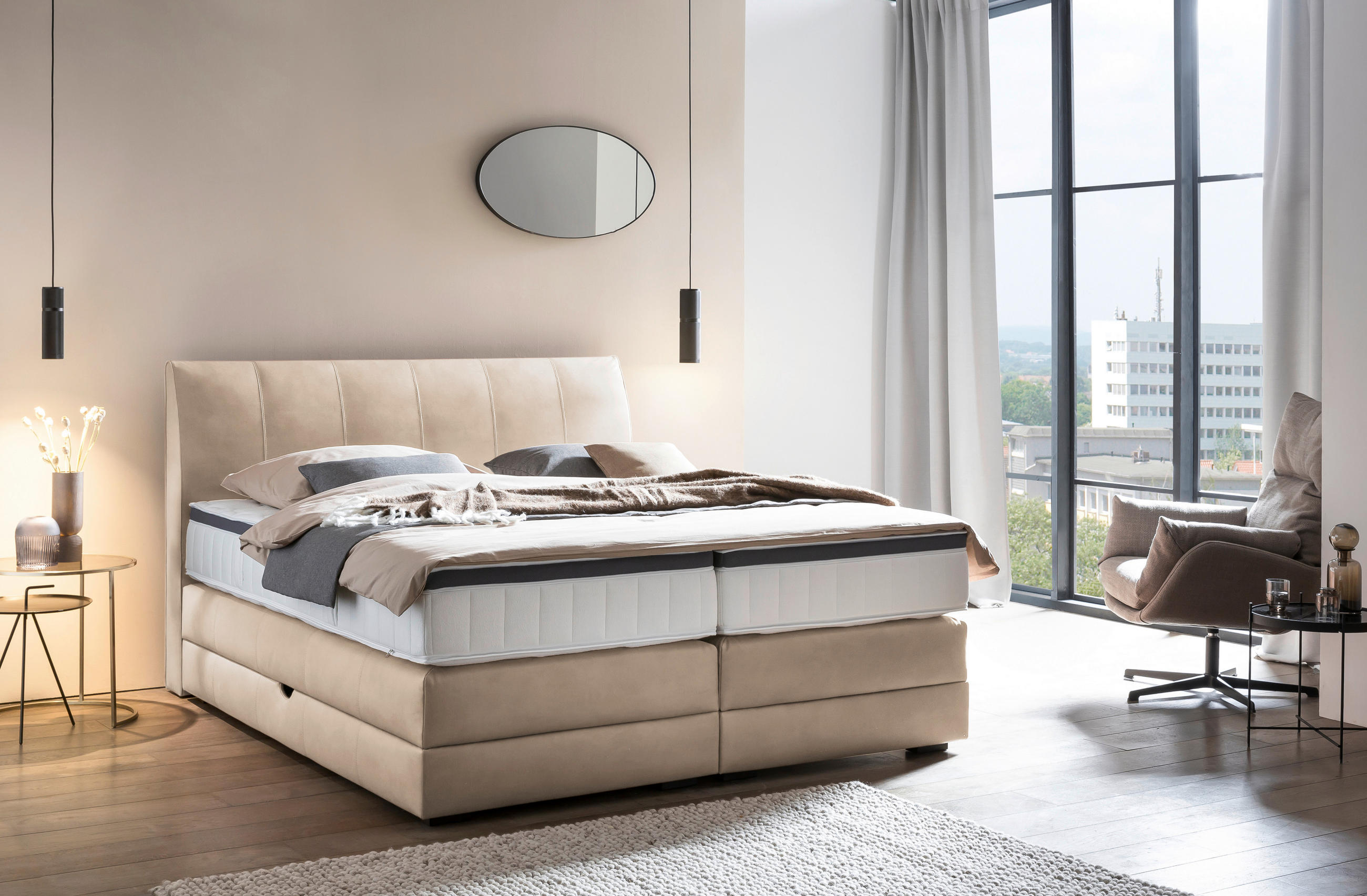 BOXSPRINGBETT 200/200 cm  in Sandfarben  - Sandfarben/Wengefarben, Konventionell, Holz/Textil (200/200cm) - Novel