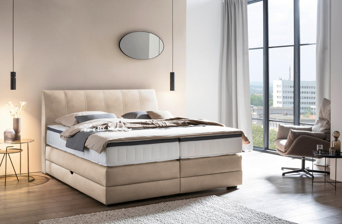 BOXSPRINGBETT 160/200 cm  in Sandfarben  - Sandfarben/Wengefarben, KONVENTIONELL, Holz/Textil (160/200cm) - Novel