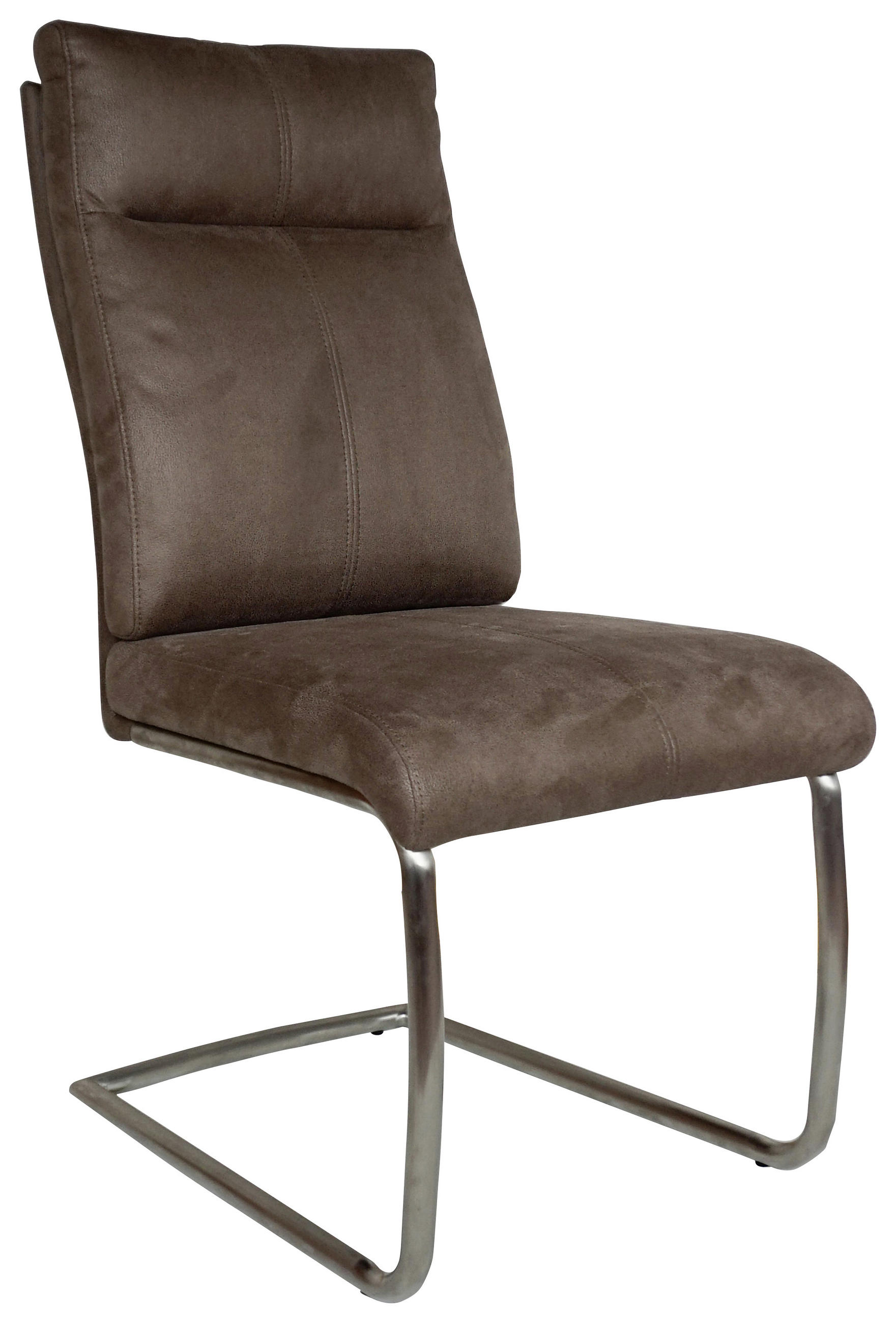 Schwingstuhl in Metall, Textil Braun, Edelstahlfarben