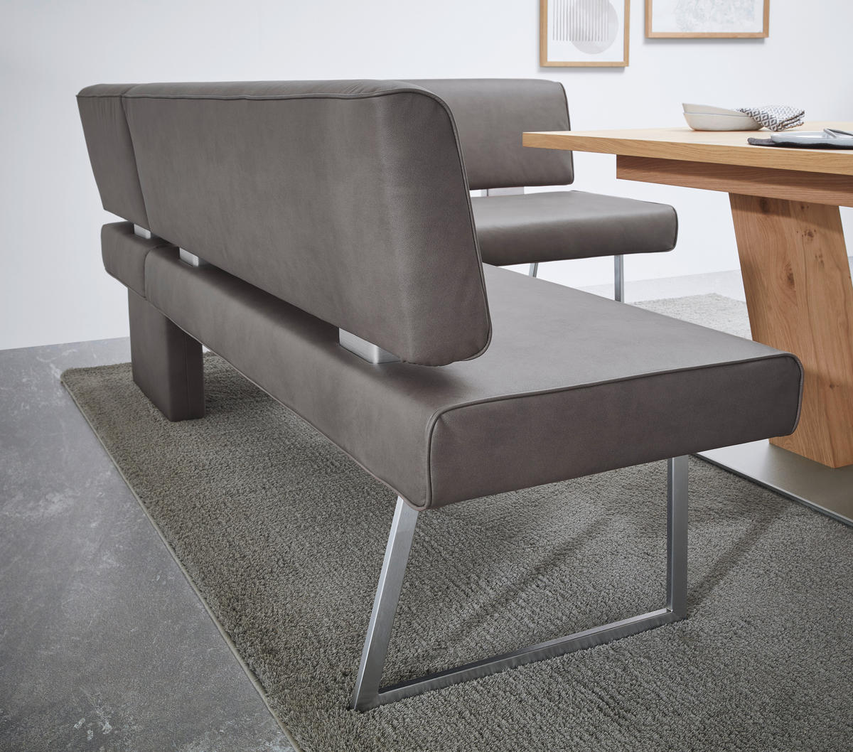 ECKBANK 137/231 cm Mikrofaser Braun, Edelstahlfarben Metall   - Edelstahlfarben/Braun, Design, Textil/Metall (137/231cm) - Dieter Knoll