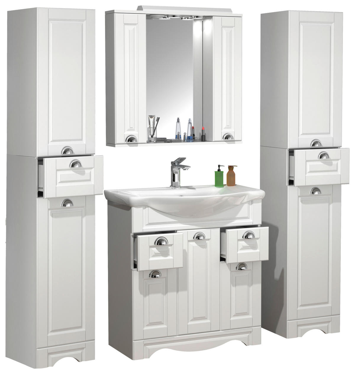 BADEZIMMER 5-teilig  in 140 cm  - Silberfarben/Weiß, MODERN, Glas/Keramik (140cm) - MID.YOU