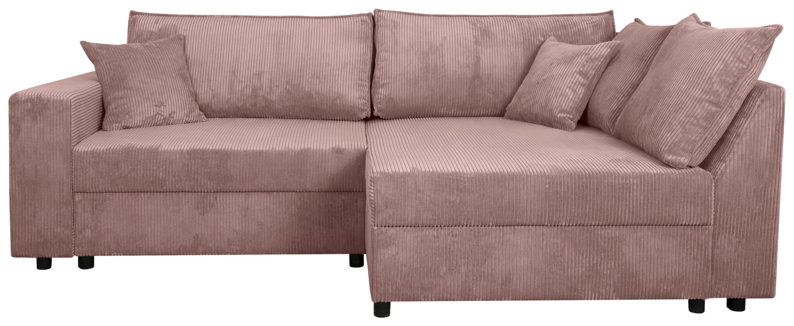 ECKSOFA Rosa Cord Zierkissen, Rückenkissen, Bettkasten, Schlaffunktion, Rücken echt, Liegefläche im Originalstoff  - Schwarz/Rosa, KONVENTIONELL, Kunststoff/Textil (245/153cm) - Carryhome