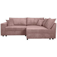 ECKSOFA Rosa Cord Zierkissen, Rückenkissen, Bettkasten, Schlaffunktion, Rücken echt, Liegefläche im Originalstoff  - Schwarz/Rosa, KONVENTIONELL, Kunststoff/Textil (245/153cm) - Carryhome