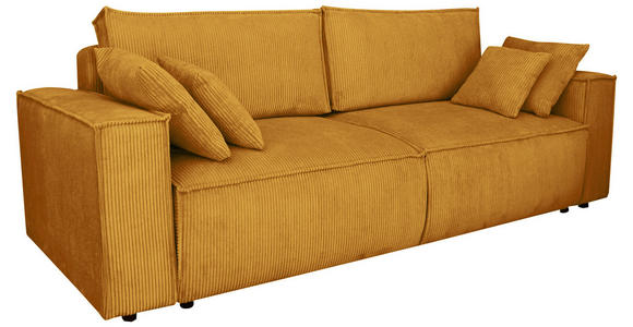 SCHLAFSOFA  mit Liegefunktion, Schlafen auf Sitzhöhe, Rücken echt Cord Currygelb  - Currygelb/Schwarz, KONVENTIONELL, Kunststoff/Textil (240/89/100cm) - Carryhome