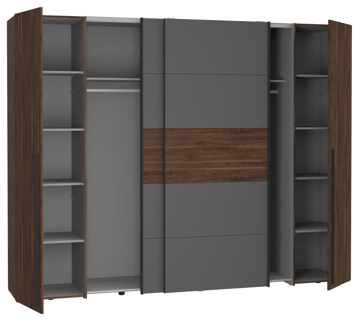 KLEIDERSCHRANK 270/210/61 cm 4-türig Grau, Walnussfarben  - Walnussfarben/Schwarz, MODERN, Holzwerkstoff/Kunststoff (270/210/61cm) - MID.YOU