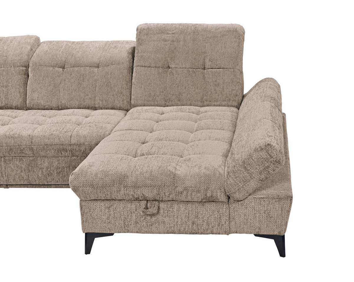 WOHNLANDSCHAFT Mikrovelours Beige  - Beige/Schwarz, Modern, Kunststoff/Textil (245/348/168cm) - MID.YOU