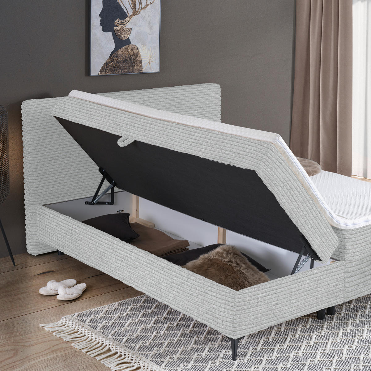 BOXBETT 180/200 cm  in Silberfarben  - Silberfarben/Schwarz, Design, Holz/Holzwerkstoff (180/200cm) - Xora
