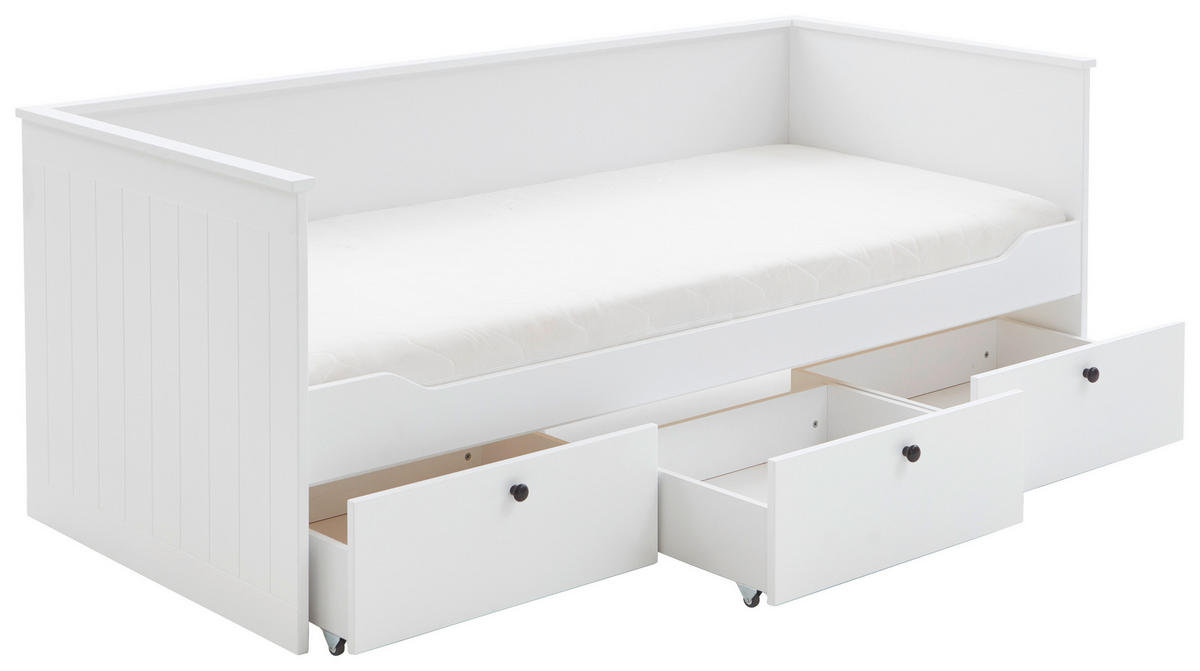 BETT 90/200 cm  in Weiß  - Hellbraun/Weiß, KONVENTIONELL, Holz/Holzwerkstoff (90/200cm) - Carryhome
