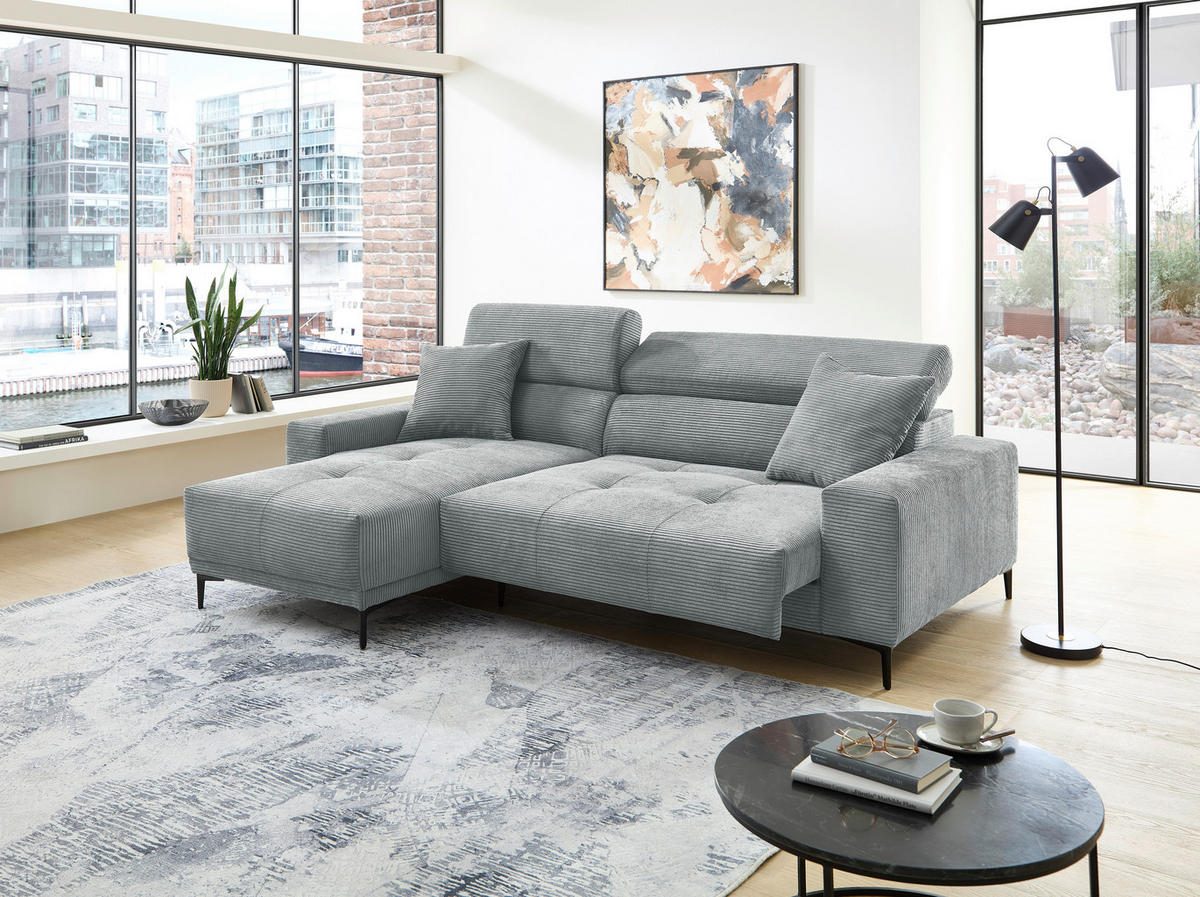 ECKSOFA Cord Hellblau  - Schwarz/Hellblau, Basics, Textil/Metall (183/250cm) - Livetastic