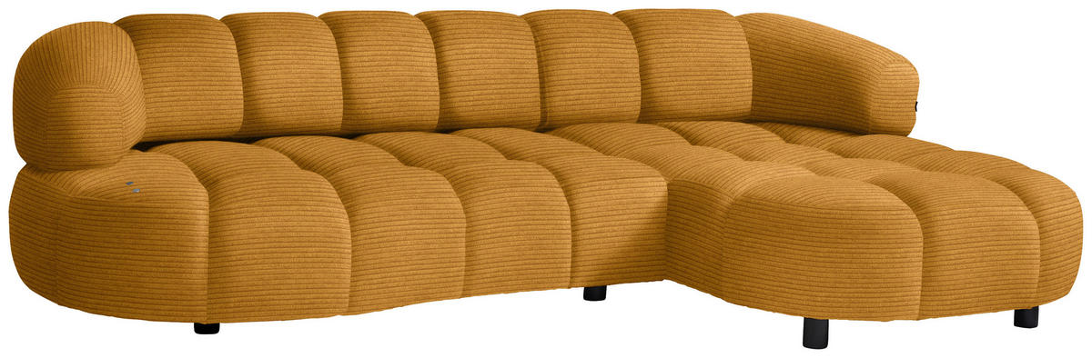 ECKSOFA in Cord, Velours Currygelb  284/183 cm  - Currygelb/Schwarz, Design, Holz/Textil (284/183cm) - Welnova