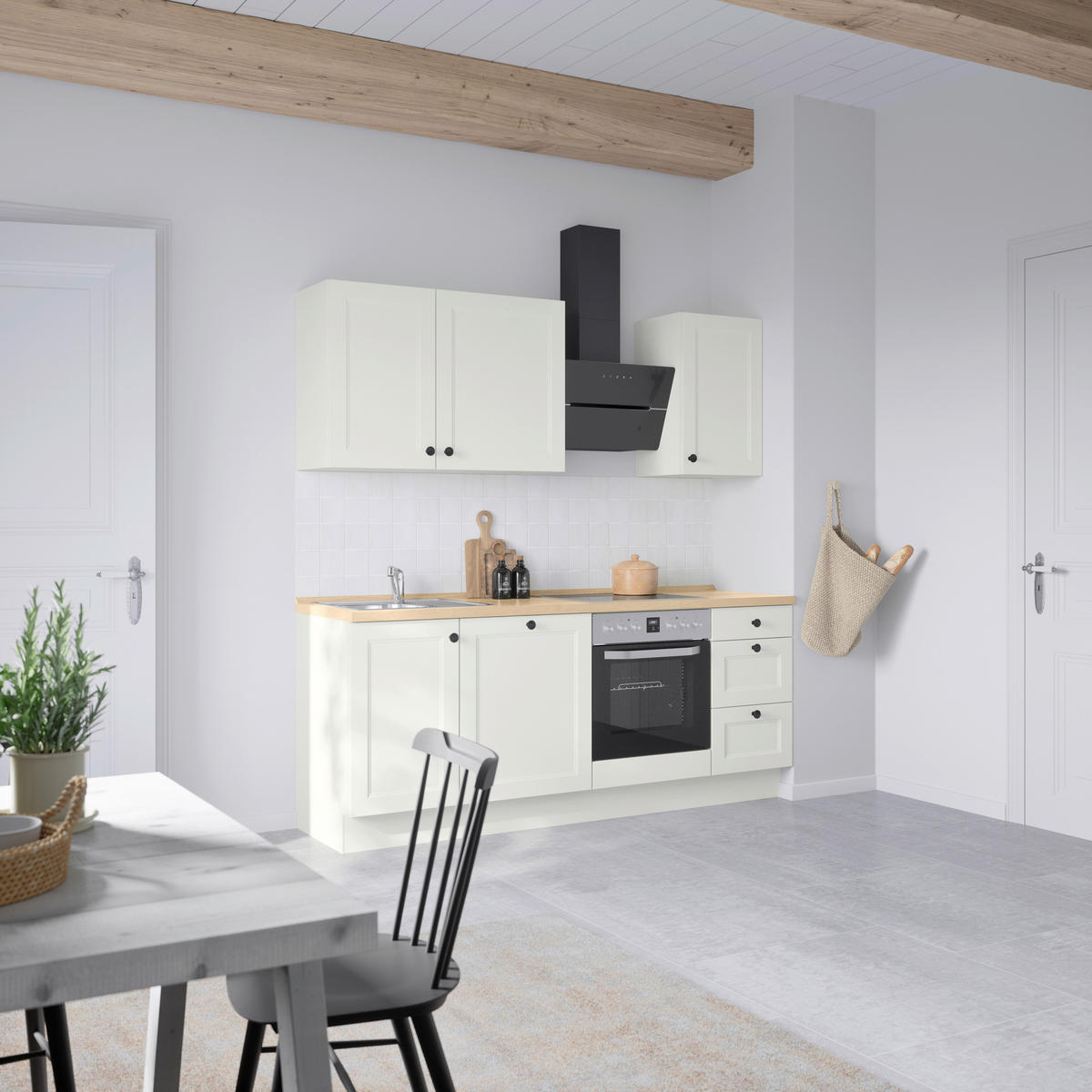 KÜCHENBLOCK Cascada 210 cm  in Weiß, Eichefarben  - Eichefarben/Schwarz, MODERN, Holzwerkstoff/Metall (210cm) - Nobilia