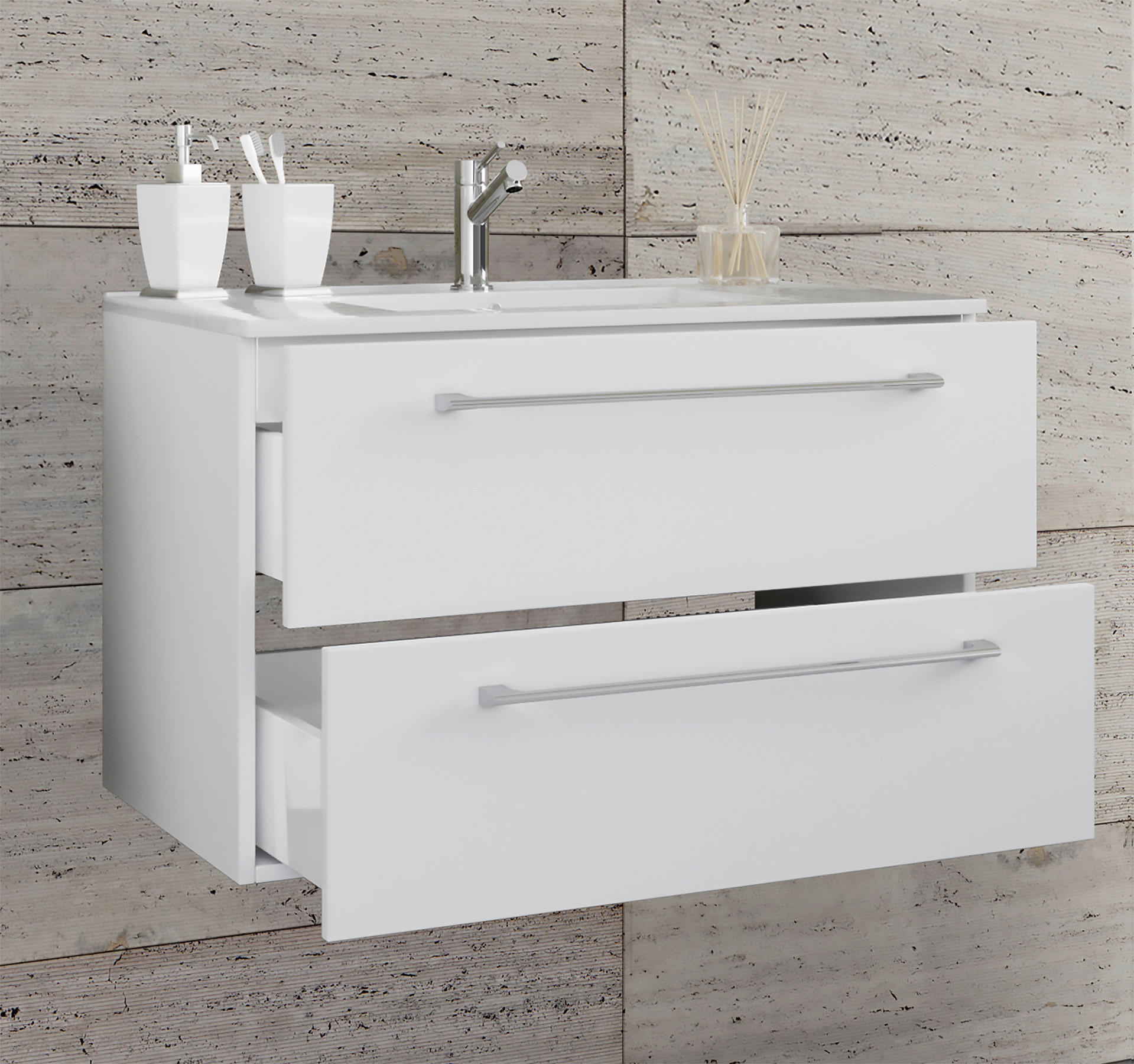 WASCHTISCHKOMBI  - Alufarben/Weiß, MODERN, Keramik/Holzwerkstoff (61cm) - MID.YOU