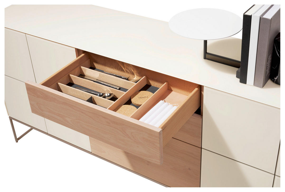 ANRICHTE Weiß, Erlefarben  196,2/85,3/41,9 cm  - Hellbraun/Erlefarben, Design, Glas/Holz (196,2/85,3/41,9cm) - Team 7
