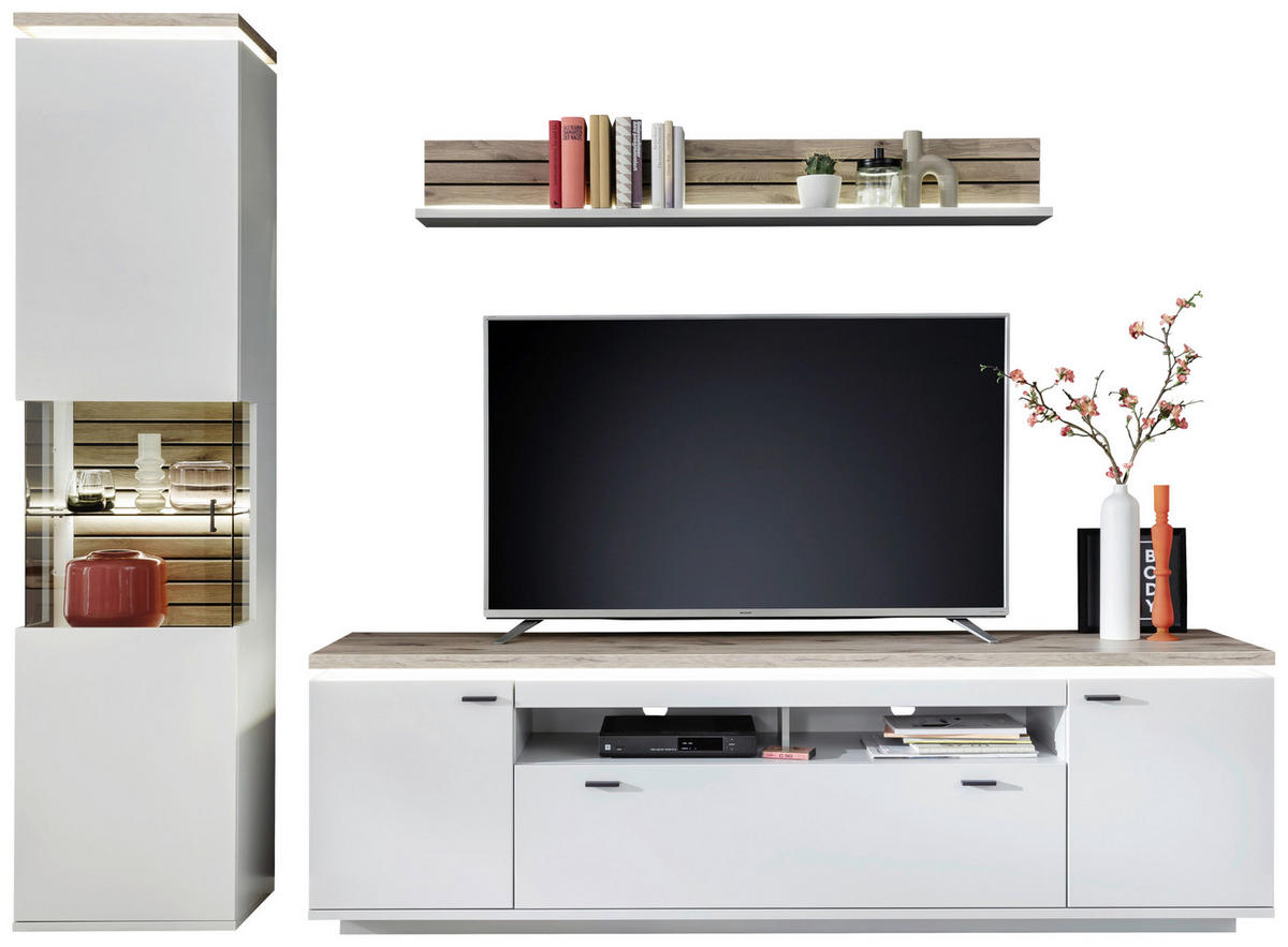DNEVNI REGAL,  bela, barve hrasta  - barve hrasta/bela, Design, kovina/steklo (270/207/50cm) - Hom`in