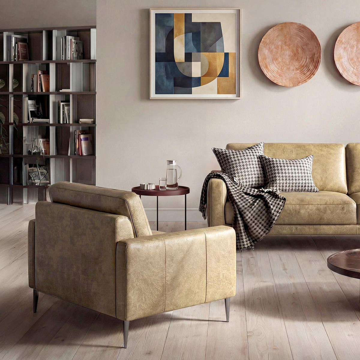 SESSEL 88/85/92 cm  in Lederlook Echtleder Beige  - Beige/Schwarzchrom, Design, Leder/Textil (88/85/92cm) - Livetastic