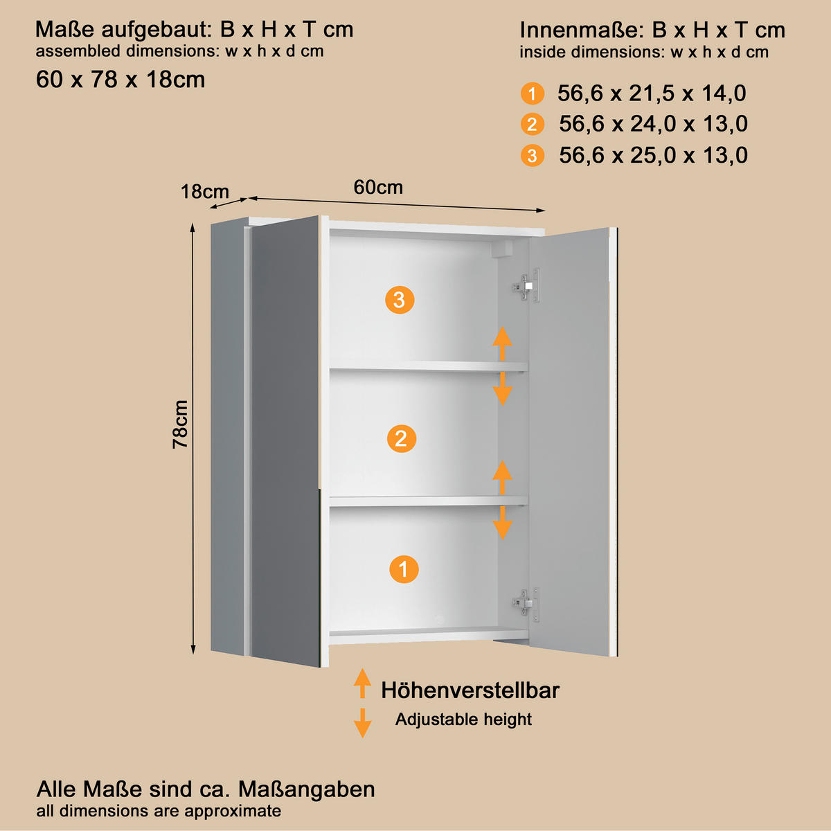 SPIEGELSCHRANK 60/78/18 cm  - Weiß Hochglanz/Weiß, Trend, Glas/Holzwerkstoff (60/78/18cm) - MID.YOU