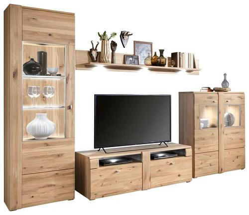 WOHNWAND  in Eichefarben, Schieferfarben  328/205/51 cm  - Schieferfarben/Eichefarben, KONVENTIONELL, Glas/Holz (328/205/51cm) - Voleo