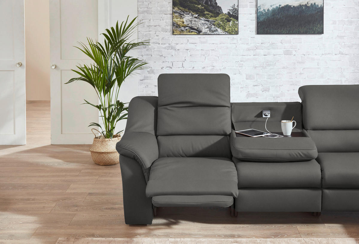 ECKSOFA  in Echtleder Dunkelgrau  324/260 cm  - Chromfarben/Dunkelgrau, KONVENTIONELL, Leder/Kunststoff (324/260cm) - Cantus